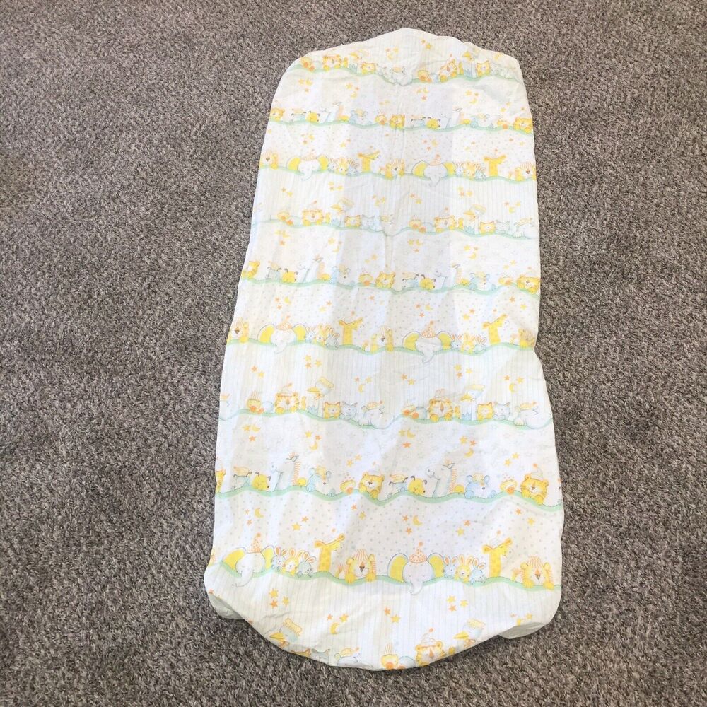 Vintage Sweet Dreams Pastel Animal Fitted Crib Sheet White Yellow Stars Striped